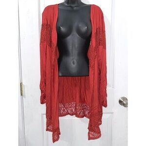 Vanity long sleeve shawl with lace insets